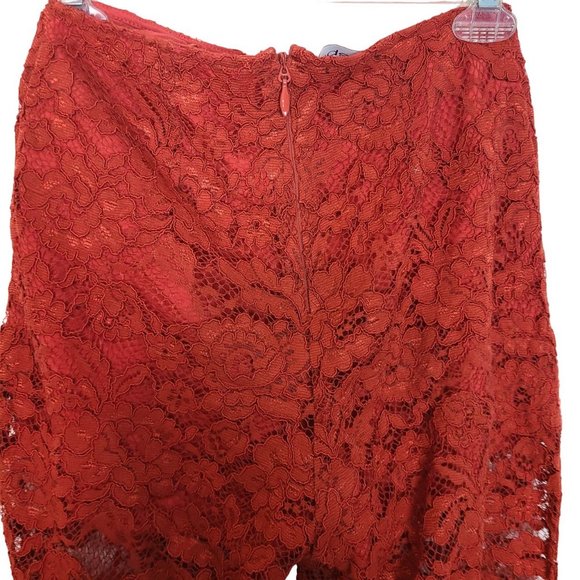 Bebe Womens 4 Red Floral Lace High Rise Sheer Wide Leg Trouser Pants Pockets - Picture 10 of 10